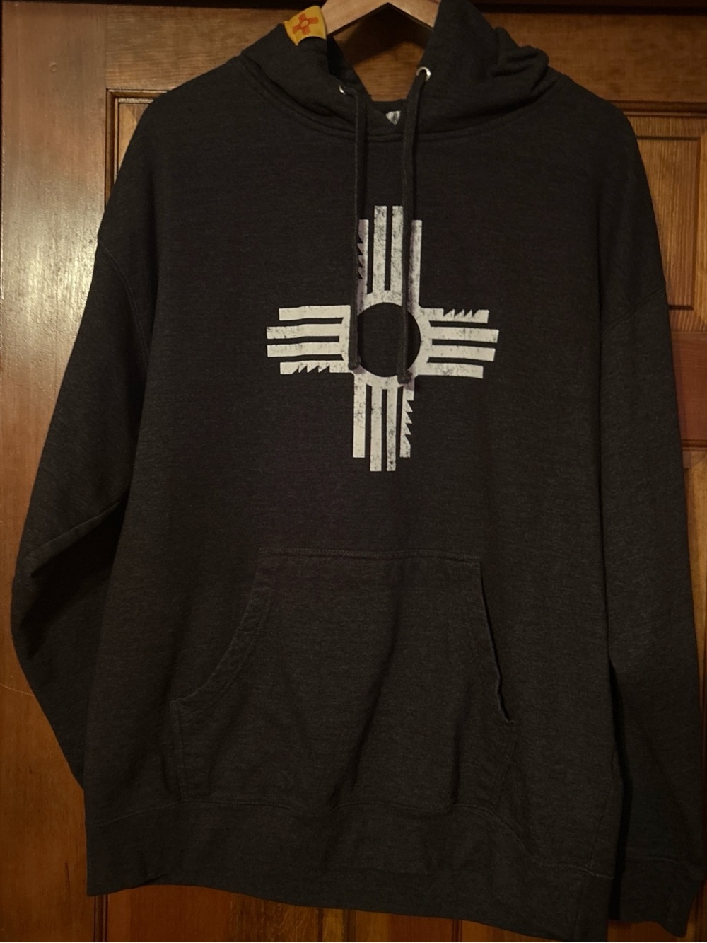 Charcoal Pullover Hoodie with White Geometric Chest Graphic